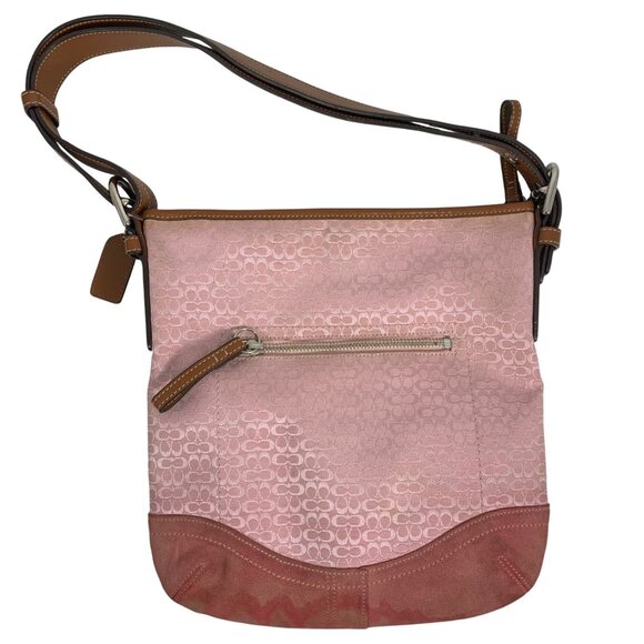 COACH F10944 Signature Logo Jacquard Suede Pink Shoulder Crossbody Bag + Tag - Picture 1 of 13